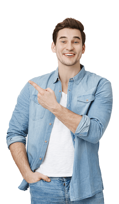 Smiling man pointing